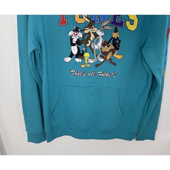 NWOT Looney Tunes Men's Neon Blue/Green Hooded Sweatshirt Size S Anime Influence - Picture 3 of 11
